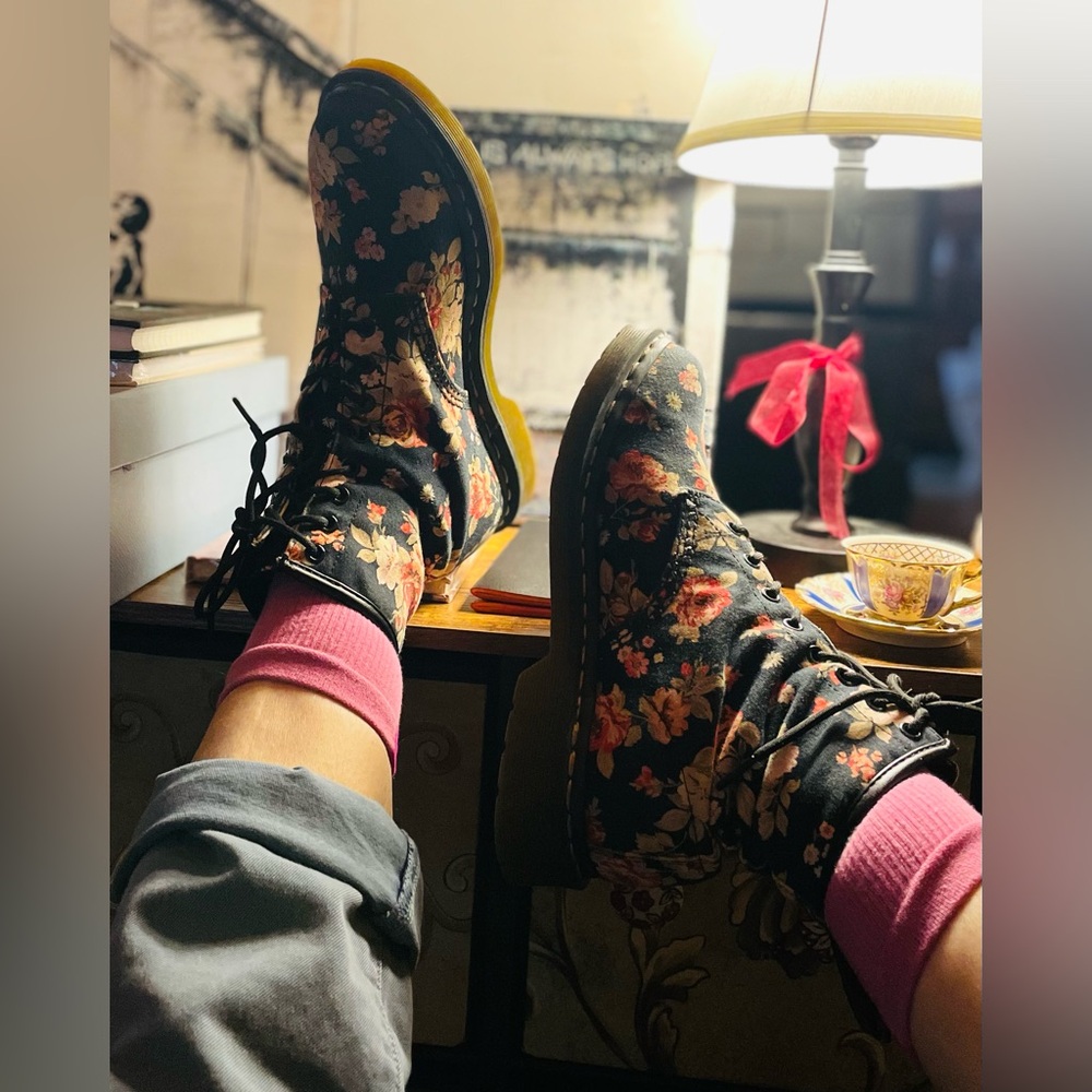 Dr. Martens Black Floral Airwair Combat Boots - Picture 10 of 11